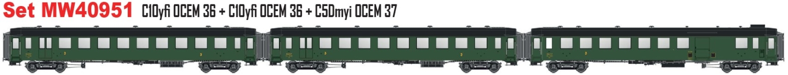 L.S. Models MW40951 - H0 - 3-tlg. Set Personenwagen OCEM, SNCF, Ep. III